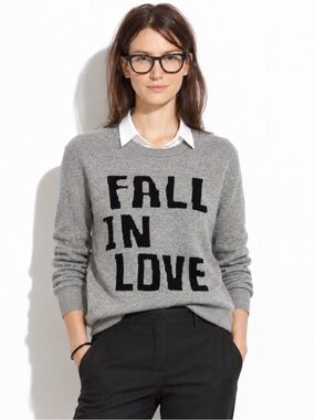 NWT Spring + Mercer Fall In Love 100% Cashmere Graphic Sweater Medium
